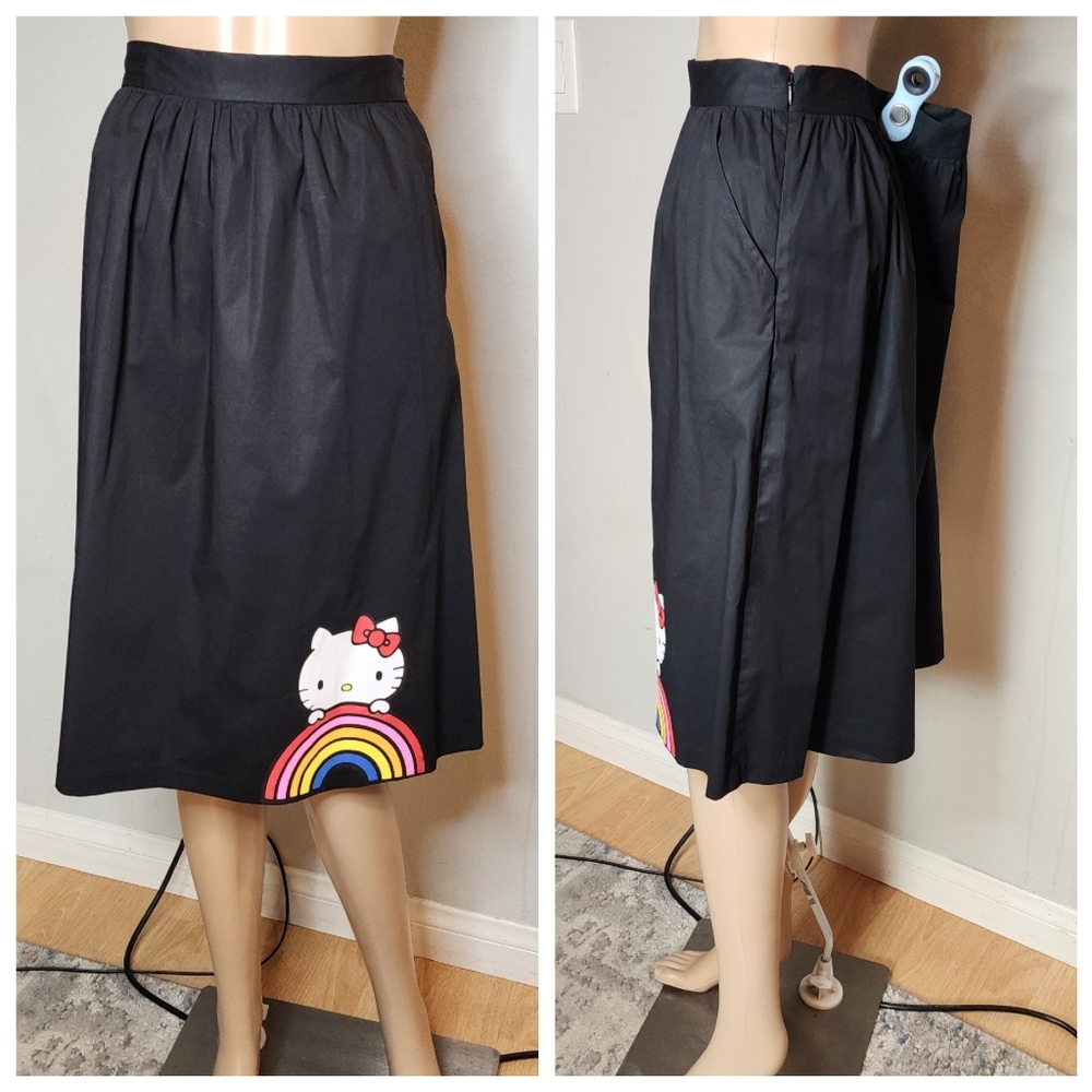 NWT ModCloth x Hello Kitty Let's Go Rainbow A-Line Black Skirt Cotton Large - Picture 4 of 16
